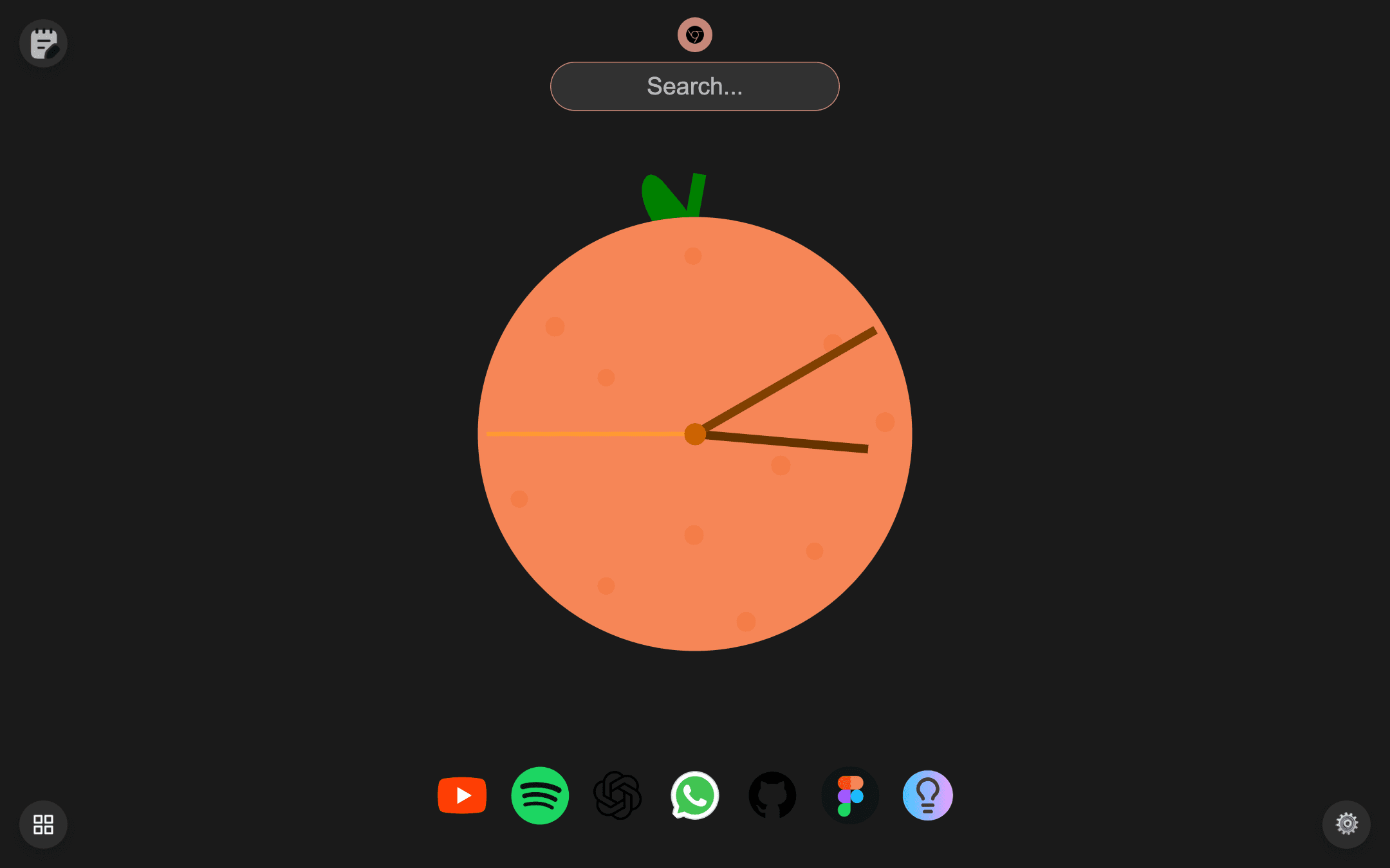 New tab — animated clock, dock, and themed desktop feel