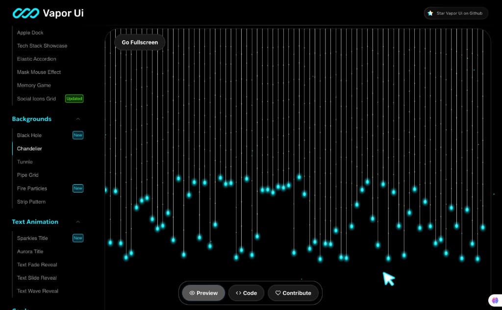Chandelier background — live preview in the docs playground